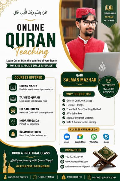 experienced online quran teacher/quran/tajweed/All age students world