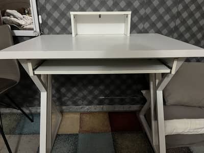white table with sliding drawer