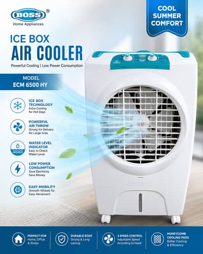 Boss Air Cooler, Air Cooler, Ice Box Cooler, ECM 6500 HY, Summer Cool