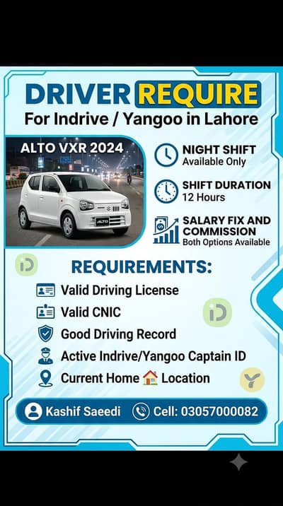 Driver Require For Indrive/Yangoo Night Shift