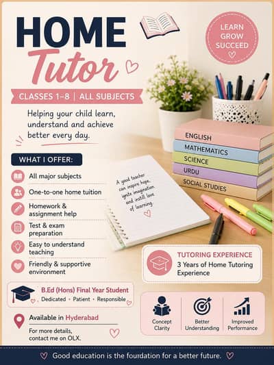 Home Tutor Available in Hyderabad | Classes 1–8 | All Subjects