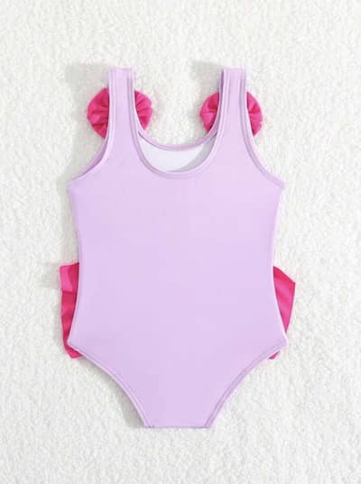 Baby Girl Flower And Flamingo Printed Ruffled One-Piece Swimsuit