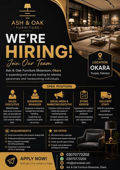 Required staff for furniture showroom