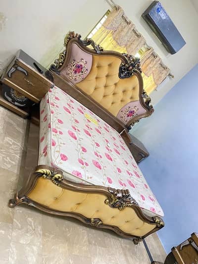 Bed with side table dressing table