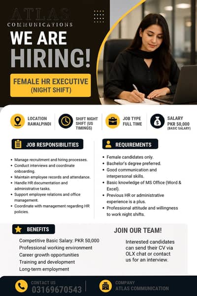 Hiring: Female HR Executive (Night Shift) – Full Time