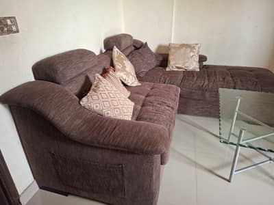 L shape Sofa with Glass Table