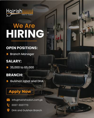 Salon Manager Required - Hairish Men's Salon