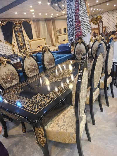 Luxury 8 seater dining Table set  solid wood black and gold excellent
