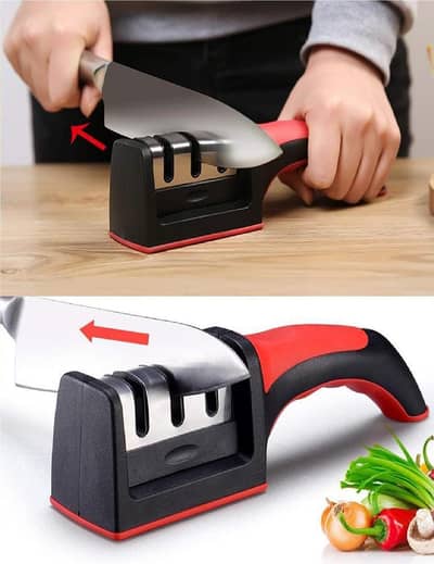 3 in 1 pice stainless steel knife sharpener red and black