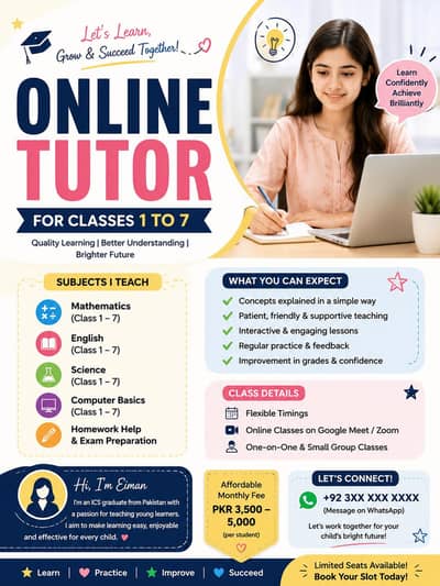 Online Tutor for Classes 1–10 | All Subjects | Pakistan