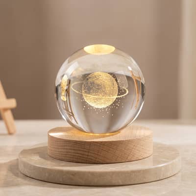 3D Crystal Solar System Night Lamp | Golden USB Light | Room Decor