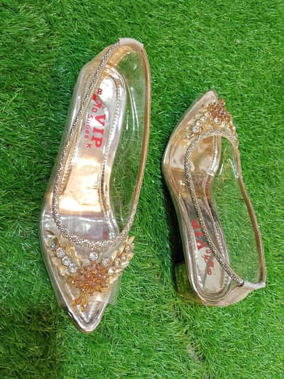 VIP Fancy Stone Work Bridal Heels - Silver & Golden - Women Party Shoe