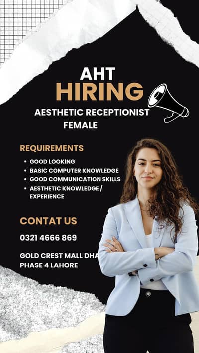 URGENT HIRING FOR FEMALE RECEPTIONIST