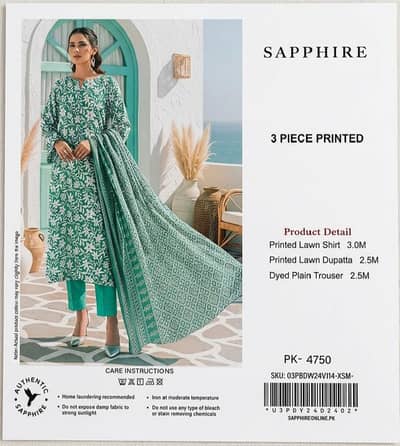 Sapphire 3 Piece Printed Lawn Suit - Unstitched