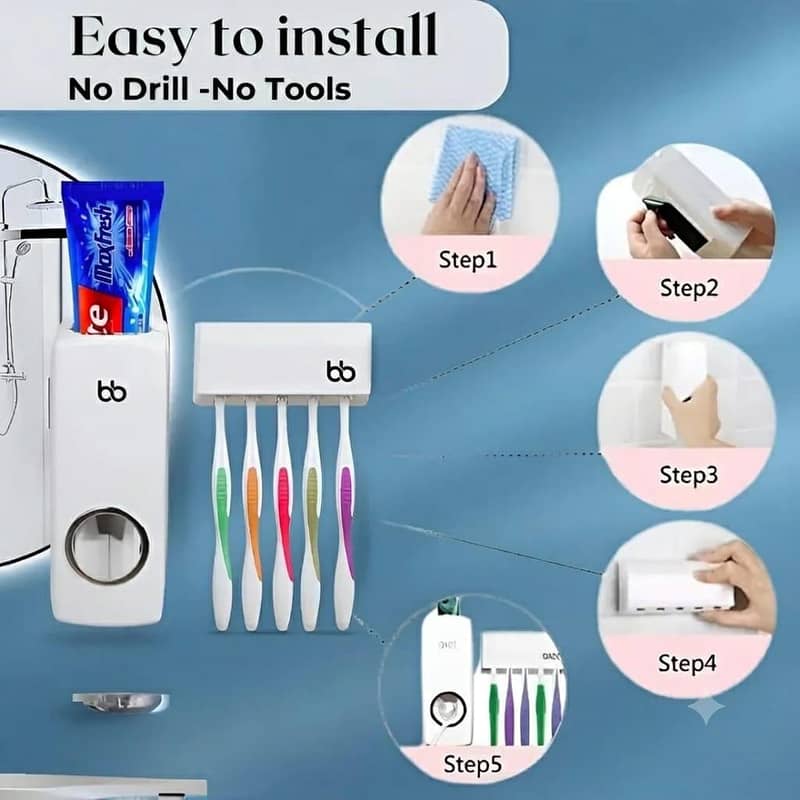 Automatic Toothpaste despenser With 5 Toothpaste Brush Holder 5