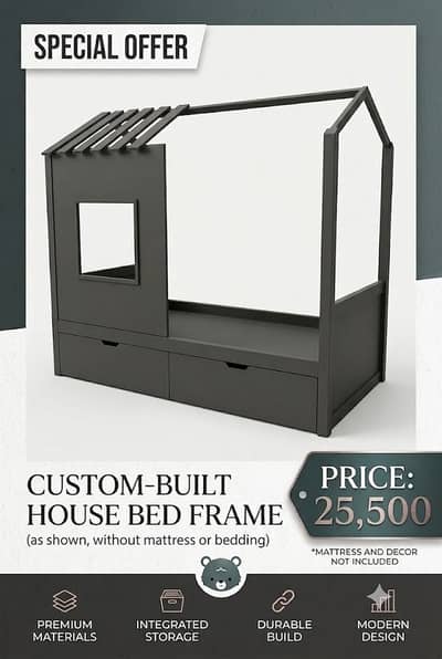 kids House bed kids wooden bed kids bed attached  Storage  Draw