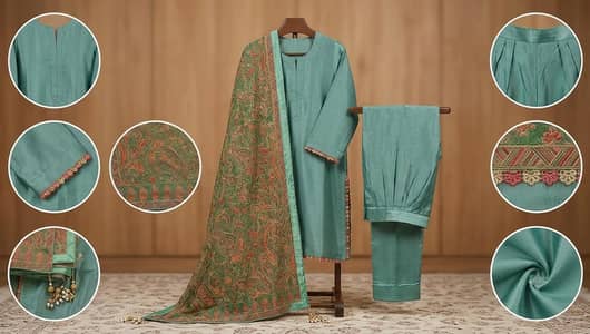 Premium Embroidered Green High-Quality Fabric