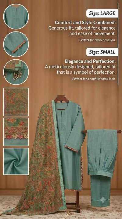 Gorgeous Green 3PC Embroidered Women's Suit | Available in S & L