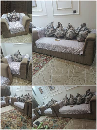 Luxurious 7-Seater Living Room Sofa Set with Matching Cushions