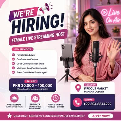 Customer Support / Live Chat Host (Female) Required