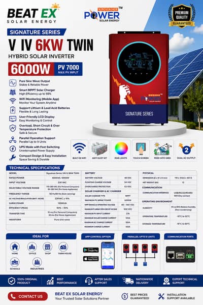 Power Square 6KW Twin Hybrid Solar Inverter | VM IV 6KW Twin | WiFi |