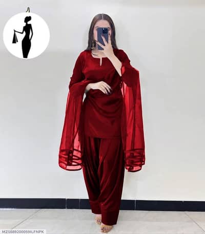 Maroon shamoz silk 3 piece suit with organza dupatta 