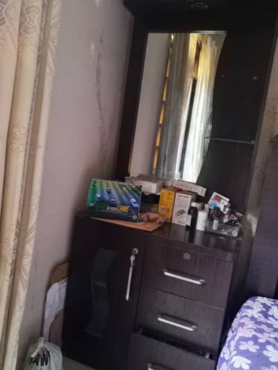 Wooden Dressing Table with Mirror & Storage – Good Condition