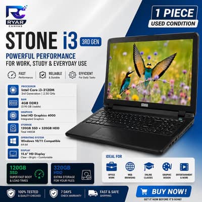 Stone Core i3 3rd Gen Laptop | 4GB RAM | 120GB SSD+320GB HHD