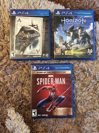 Spiderman [With DLC] + Horizon Zero Dawn + Batman Return to Arkham PS4