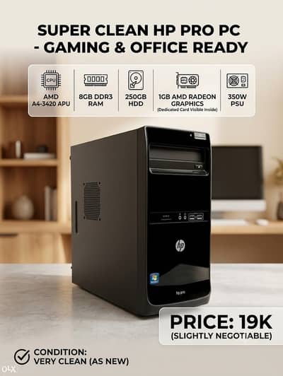 HP Pro Desktop PC - AMD A4, 8GB RAM, 1GB GPU - Excellent Condition
