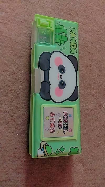 cute pastel green panda geometry box with rotatable calculator