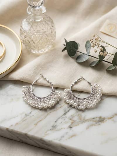 03277886096an Girl" Pearl Hoops Classy Pearl Chandbali / Hoop Earrings