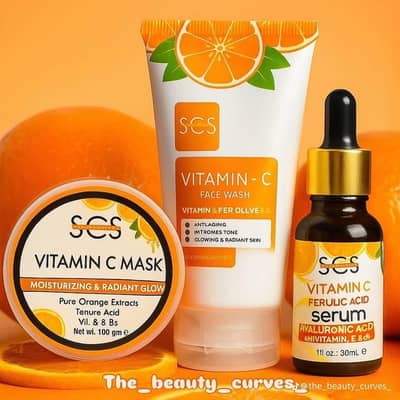 SCS vitamin C  Glow  trio face wash, mask and serum 