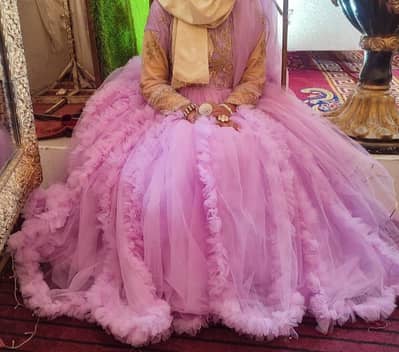 Designer style Lilac party wear Frock- premium Net & Zari work for sal