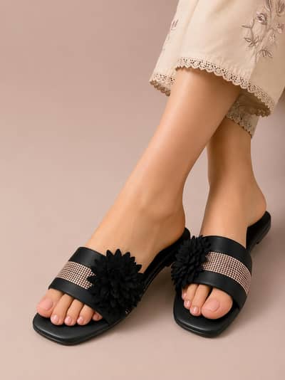 Premium Black Fancy Slipper sizes 6 7 8 9 10 11 COD ALL Pakistan