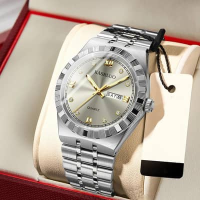 Men's Dual Calendar Ultra-Thin Quartz Watch with Gold Bracelet