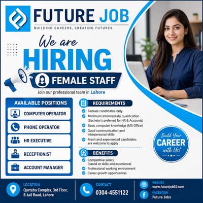 computer operator,Receptionist & HR Executive jobs for Females