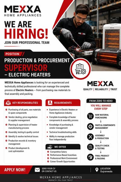Production & Procurement Supervisor – Electric Heaters