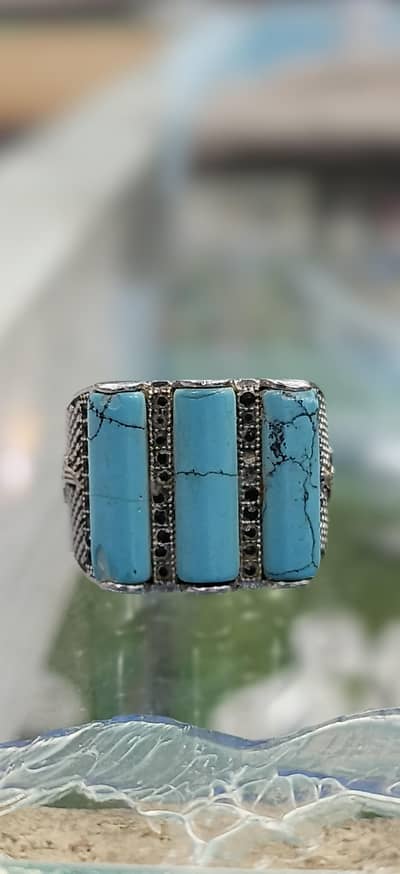 Imported Turkish 925 Silver Ring with Natural Turquoise (Feroza) Stone