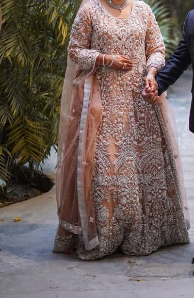 Bridal Walima Maxi – Peach Pink | Heavy Hand Embroidery | Worn Once