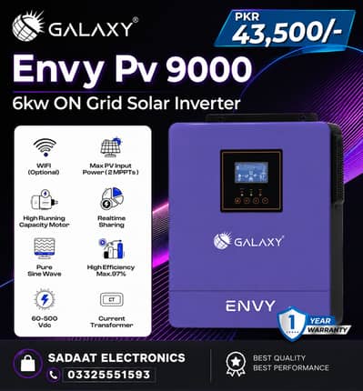 Galaxy Envy PV 9000 6KW On-Grid Solar Inverter | Dual MPPT | WiFi Sup