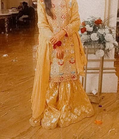 Yellow fully Embroidered  Gharara Dress