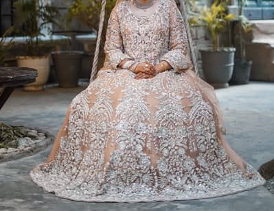 Bridal Walima Maxi – Peach Pink | Heavy Hand Embroidery | Worn Once