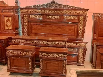 Bed - Wooden Bed - Luxury Bed With Side Table For Sale 03094248595