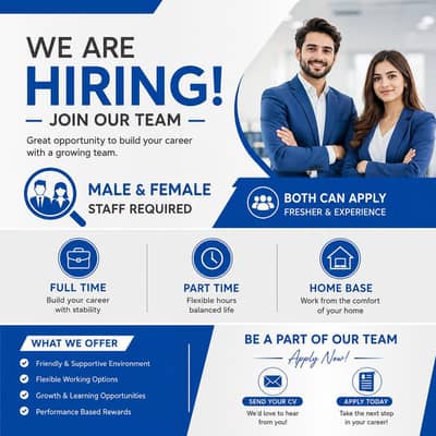 We are hiring male and female staff for work