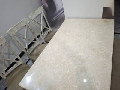 Beautiful Whitewashed Wooden Dining Table with Bench - 5 Seater