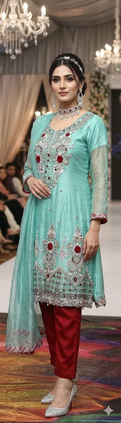 fancy dress full heavy 3D embroidery frock with dhanak paiping