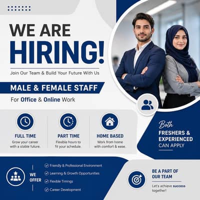 We are hiring male and female staff for work.