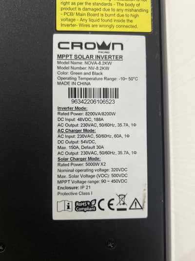 Crown Nova 8.2 Hybrid Inverter For Sale