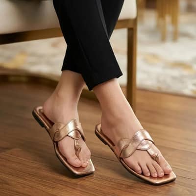 Women's Peach Fancy Flats | Rexine Sandals | Size 36-41 | Brand New